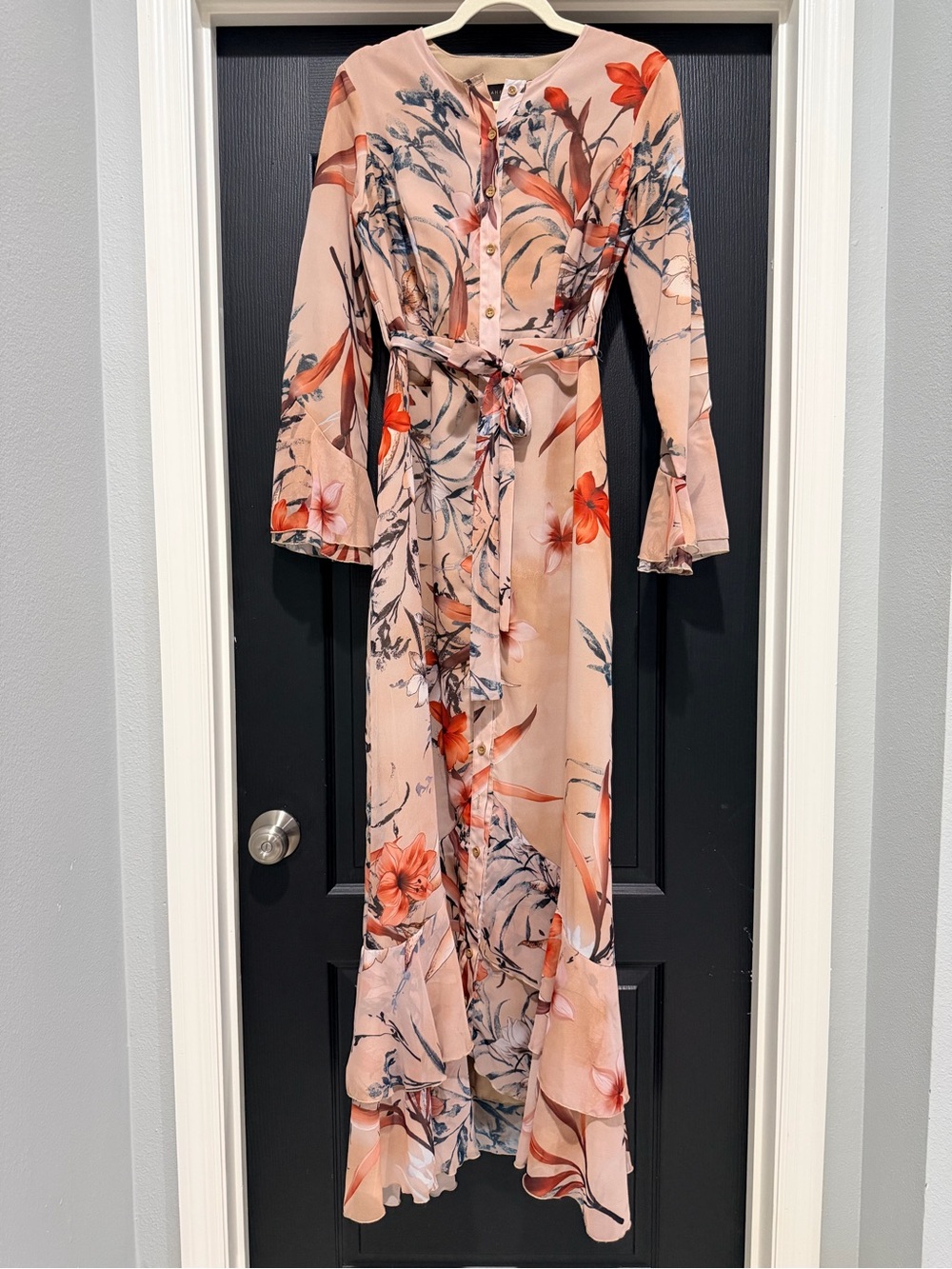 Blush Floral Maxi Dress with Tie Belt